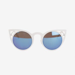 White Cat-Eye Sunglasses – Blue Mirrored Lens