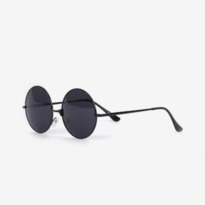 Round Metal Sunglasses – Black Frame, Dark Lens