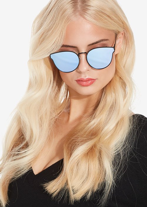 Cat-Eye Sunglasses – Blue Mirrored Lens, Black Frame
