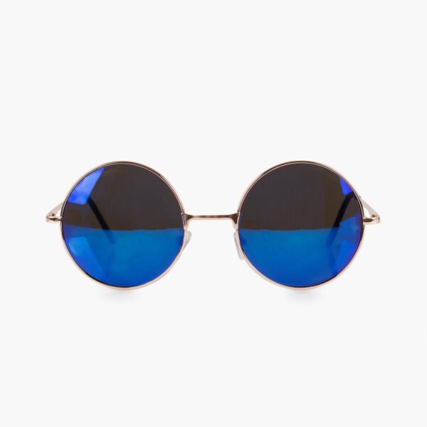 Round Metal Sunglasses – Gold Frame, Blue Mirrored Lens