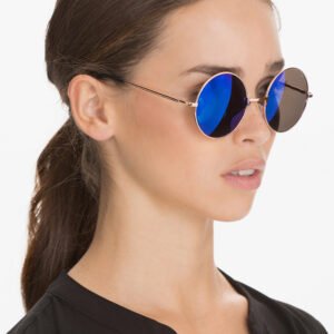 Round Metal Sunglasses – Gold Frame, Blue Mirrored