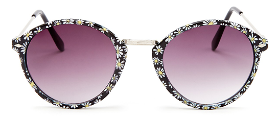 Round Sunglasses - Black Floral Frame, Purple Gradient