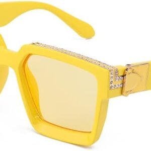 Yellow Oversized Square Sunglasses – Rhinestone Embellished