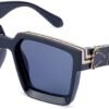 Oversized Square Sunglasses Black Frame Blue Lens
