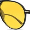 Unisex Aviator Sunglasses - Black Frame, Yellow Lens