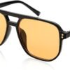 Black Aviator Sunglasses – Amber Lens Unisex
