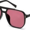 Black Aviator Sunglasses – Pink Lens, Unisex