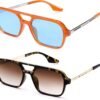 2-Pack Square Sunglasses - Orange/Blue And Tortoise/Brown