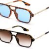 2-Pack Rectangle Sunglasses - Tortoise, Blue & Brown