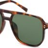 Tortoise Square Sunglasses – Green Lens, Unisex