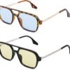 2-Pack Unisex Square Sunglasses Tortoise Black Blue Yellow