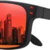 Black Rectangle Sunglasses – Red Mirrored Lens