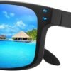 Black Square Sunglasses - Blue Mirrored Lenses