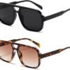 2-Pack Oversized Square Sunglasses Black And Tortoise