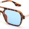 Tortoise Square Sunglasses – Blue Lens, Gold Temples