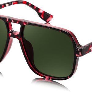 Unisex Oversized Square Sunglasses - Red Frame, Green Lens