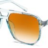 Clear Blue Aviator Sunglasses - Orange Gradient Lens