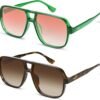 2-Pack Oversized Square Sunglasses – Green & Tortoise