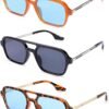 3-Pack Rectangle Sunglasses Assorted Frames Blue/Smoke