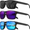 3-Pack Rectangle Sunglasses - Black Frame, Mirrored