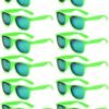 12-Pack Wayfarer Sunglasses - Neon Green, Mirrored