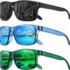 3-Pack Rectangle Sunglasses Unisex Black Blue Green Mirrored