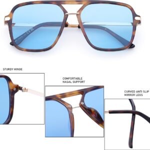 Tortoise Oversized Square Sunglasses – Blue Lens Unisex