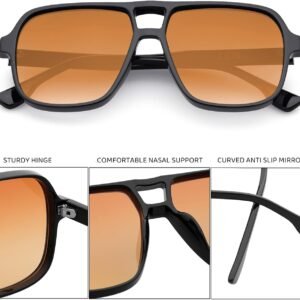 Oversized Square Sunglasses – Black Frame, Amber Gradient