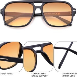 Black Square Sunglasses – Amber Gradient Lenses