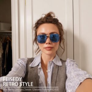 Feisedy Retro Aviator Sunglasses – Blue Lens
