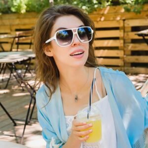 Oversized Square Sunglasses White Frame, Gradient Lens