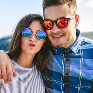 2-Pack Round Sunglasses - Blue And Red Mirrored