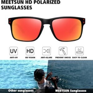 Meetsun Polarized Wayfarer Sunglasses Black Red Lens