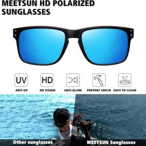 Meetsun Polarized Rectangle Sunglasses Blue Mirror Black