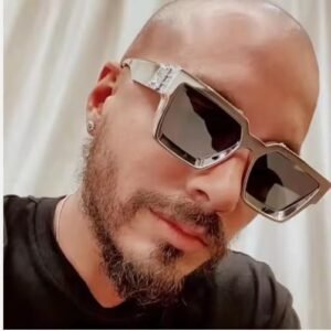 Oversized Square Sunglasses - Silver Frame, Black Lens