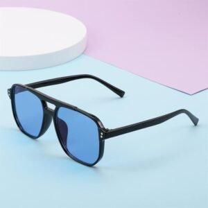 Oversized Square Sunglasses – Black Frame, Blue Lens