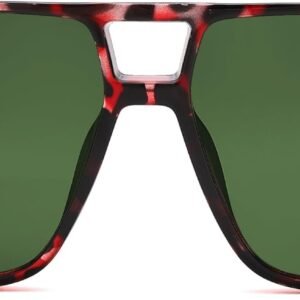 Oversized Square Sunglasses – Red Tortoise, Green Lens