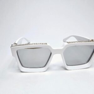 White Oversized Square Sunglasses Silver Mirror