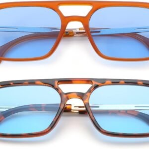 2-Pack Rectangle Sunglasses – Orange & Tortoise, Blue Lens