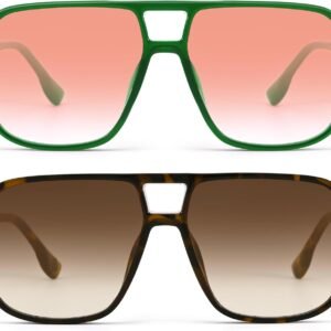 2-Pack Oversized Square Sunglasses - Green, Tortoise