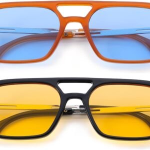 2-Pack Rectangle Sunglasses - Blue And Yellow Lenses