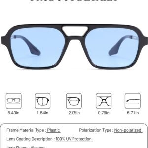 Rectangle Sunglasses - Black Frame, Blue Lens
