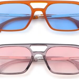 2-Pack Rectangle Sunglasses – Orange & Gray, Blue/Pink