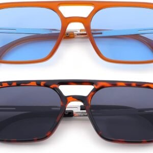 2-Pack Rectangle Sunglasses Orange/Blue And Tortoise/Smoke