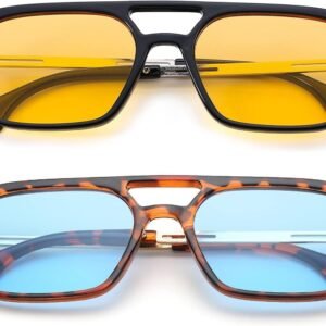 2-Pack Rectangle Sunglasses - Black & Tortoise, Yellow/Blue
