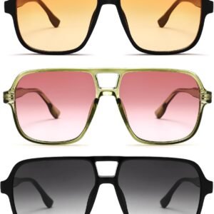 3-Pack Oversized Square Sunglasses – Black, Olive, Pink Gradient
