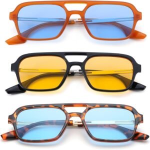3-Pack Rectangle Sunglasses - Blue & Yellow Lenses