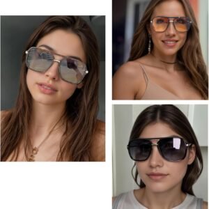 3-Pack Oversized Square Sunglasses – Silver Amber Smoke