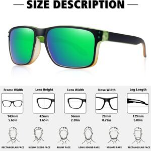 Unisex Rectangle Sunglasses - Black Frame Green Mirror