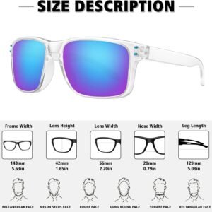 Clear Rectangle Sunglasses – Blue Purple Mirrored Lens